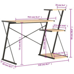 Berkfield Modern Desk With Shelf Black And Oak 116X50X93 Cm - thumbnail 7
