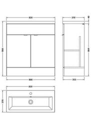 Hudson Reed Fusion Floor Standing 2 Door Vanity Unit & Ceramic Basin, Stylish Sink Vanity Unit, Gloss White, 800mm - thumbnail 5