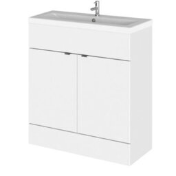 Hudson Reed Fusion Floor Standing 2 Door Vanity Unit & Ceramic Basin, Stylish Sink Vanity Unit, Gloss White, 800mm - thumbnail 1