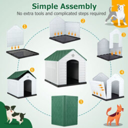 Costway Large Plastic Dog House Indoor Outdoor Doggy Kennel With Air Vents-Green - thumbnail 5
