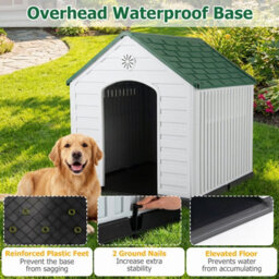 Costway Large Plastic Dog House Indoor Outdoor Doggy Kennel With Air Vents-Green - thumbnail 6