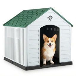 Costway Large Plastic Dog House Indoor Outdoor Doggy Kennel With Air Vents-Green