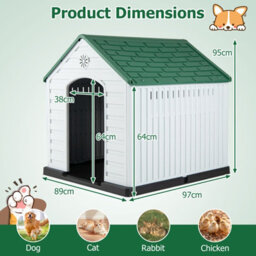 Costway Large Plastic Dog House Indoor Outdoor Doggy Kennel With Air Vents-Green - thumbnail 2