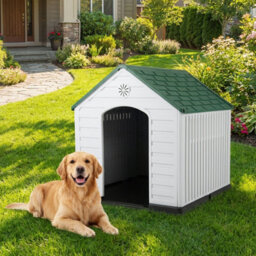 Costway Large Plastic Dog House Indoor Outdoor Doggy Kennel With Air Vents-Green - thumbnail 9
