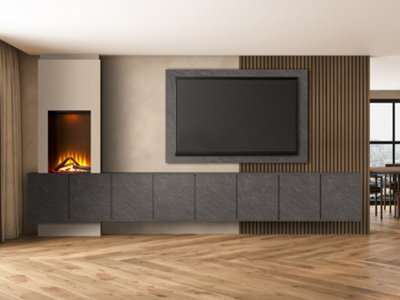 Acantha Zodiac Portrait Electric Media Wall In Slate Effect With 4 Storage Cupboards - image 1