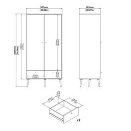 Furniture To Go Cumbria Wardrobe With 2 Doors + 2 Drawers In White - thumbnail 9
