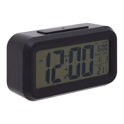Orsina Black Lcd Digital Clock, Compact And Modern Display With Time, Date And Temperature, Battery-Operated With - image 1