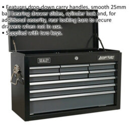 High Gloss Black 9 Drawer Tool Chest Storage Unit 600 X 260 X 380mm - thumbnail 2