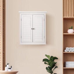 Teamson Home Bathroom Wall Cabinet, Wooden Cabinet With 2 Doors, Shutter Doors, Bathroom Storage, White - thumbnail 3