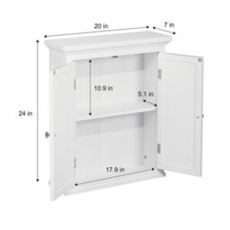 Teamson Home Bathroom Wall Cabinet, Wooden Cabinet With 2 Doors, Shutter Doors, Bathroom Storage, White - thumbnail 4