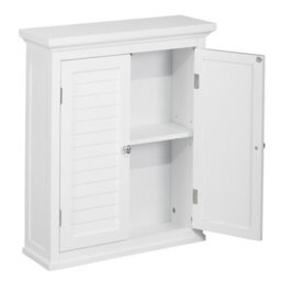 Teamson Home Bathroom Wall Cabinet, Wooden Cabinet With 2 Doors, Shutter Doors, Bathroom Storage, White - thumbnail 5