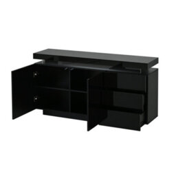 Btm High Gloss Sideboard With Led Lights, 2 Doors And 3 Drawers, Modern Storage Cabinet For Living Room, Black - thumbnail 7