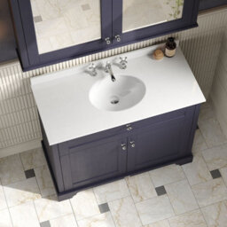 Hudson Reed Floor Standing 2-Door Traditional Vanity With 3 Tap Hole White Marble Top & Basin, Twilight Blue, 1020X470mm - thumbnail 3