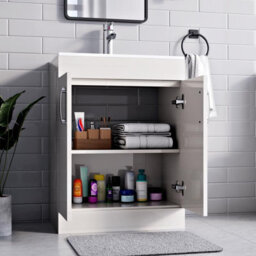 Belofay 600mm New York White Laquered Cloakroom Vanity Unit With Basin, With 1 Tap Hole Ceramic Basin And Soft Close Hinges - thumbnail 3