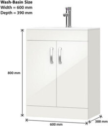 Belofay 600mm New York White Laquered Cloakroom Vanity Unit With Basin, With 1 Tap Hole Ceramic Basin And Soft Close Hinges - thumbnail 5
