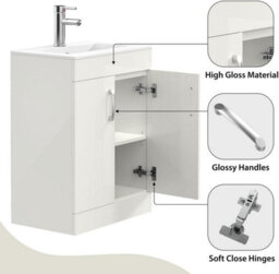 Belofay 600mm New York White Laquered Cloakroom Vanity Unit With Basin, With 1 Tap Hole Ceramic Basin And Soft Close Hinges - thumbnail 6