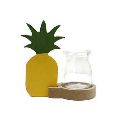 Serenityy Pineapple Hydroponic Home Décor Pot - Recycled Glass, Metal And Wood Tabletop Vase For Small Plants And Flowers - image 1