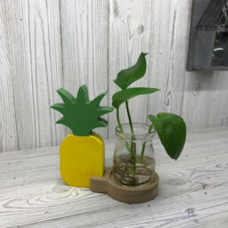 Serenityy Pineapple Hydroponic Home Décor Pot - Recycled Glass, Metal And Wood Tabletop Vase For Small Plants And Flowers - thumbnail 2