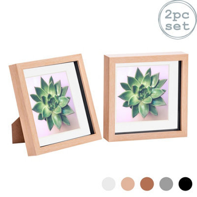 "Nicola Spring 8 X 8"" Photo Frames - Light Wood/white Mount - 3D Picture Frame Box Portrait Display Case (22.5 X 22.5Cm) Set Of 2" - image 1