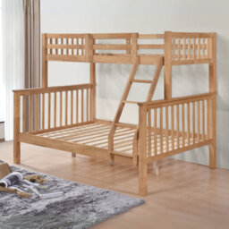 Reinforced Beds, Kelling Triple Bunk Bed, Single Over Double, Natural Oak Finish, Rubbrwood, Solid Wooden Slats, Shaker Design - thumbnail 2