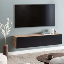 Wyld And Coco Novahome Wall-Mounted Tv Stand Up To 55 Inch With Two Cabinets, Black, Minimalist - thumbnail 2