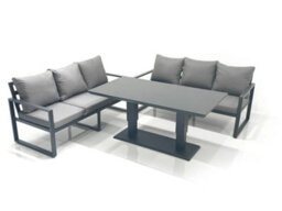 Fimous 6 Seater Aluminium Outdoor Garden Furniture Set With Adjustable Rising Lifting Dining Table 3 Seater Sofa Dark Grey - thumbnail 2