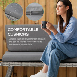 Outsunny 2 In 1Rattan Folding Chaise Lounger W/ Cushion For Garden Mixed Grey - thumbnail 6