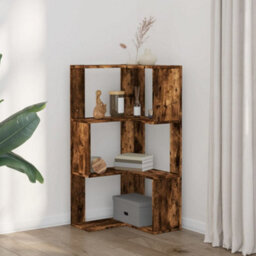 Walplus Corner Bookcase 3-Tier Smoked Oak 50X50X102 Cm Engineered Wood - thumbnail 3