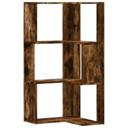 Walplus Corner Bookcase 3-Tier Smoked Oak 50X50X102 Cm Engineered Wood