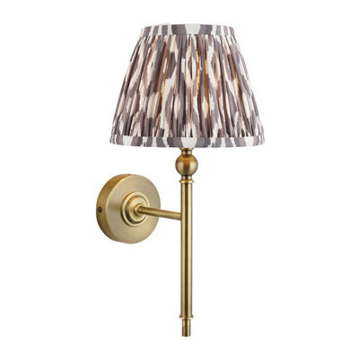 Luminosa Lighting Luminosa Lille Antique Brass Plate Wall Light With Pearl Grey Fabric Ikat Shade 20Cm B22 - image 1