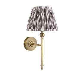 Luminosa Lighting Luminosa Lille Antique Brass Plate Wall Light With Pearl Grey Fabric Ikat Shade 20Cm B22 - thumbnail 6