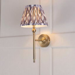 Luminosa Lighting Luminosa Lille Antique Brass Plate Wall Light With Pearl Grey Fabric Ikat Shade 20Cm B22 - thumbnail 4