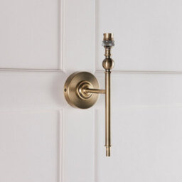 Luminosa Lighting Luminosa Lille Antique Brass Plate Wall Light With Pearl Grey Fabric Ikat Shade 20Cm B22 - thumbnail 5