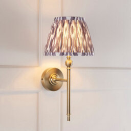 Luminosa Lighting Luminosa Lille Antique Brass Plate Wall Light With Pearl Grey Fabric Ikat Shade 20Cm B22 - thumbnail 2
