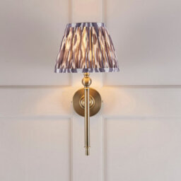 Luminosa Lighting Luminosa Lille Antique Brass Plate Wall Light With Pearl Grey Fabric Ikat Shade 20Cm B22 - thumbnail 3