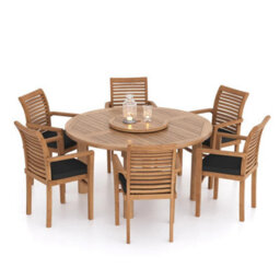 Eterna Venlo Teak Garden Outdoor Dining Table & 6 Seat Chair Set - With Green Cushions - thumbnail 4