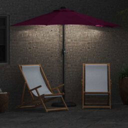 Berkfield Garden Parasol With Led Strip Lights Bordeaux Red Fabric - thumbnail 4