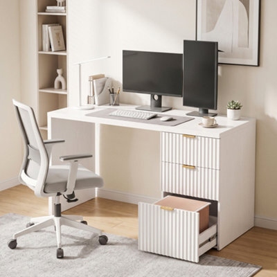 Homcom Computer Desk 3 Drawers 120 Cm Reversible Design, White - image 1