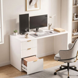 Homcom Computer Desk 3 Drawers 120 Cm Reversible Design, White - thumbnail 2