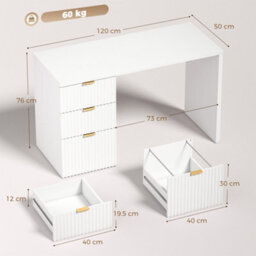 Homcom Computer Desk 3 Drawers 120 Cm Reversible Design, White - thumbnail 3