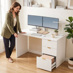 Homcom Computer Desk 3 Drawers 120 Cm Reversible Design, White - thumbnail 8