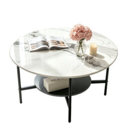 Fativo 80X47.5Cm Round Sintered Stone Coffee Table, 2-Tier Modern Centre Table With Black Metal Frame For Living Room - thumbnail 3