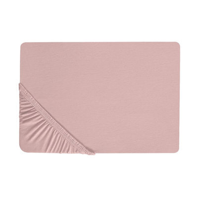 Beliani Fitted Sheet Hofuf Cotton 200 X 200 Cm Pink - image 1