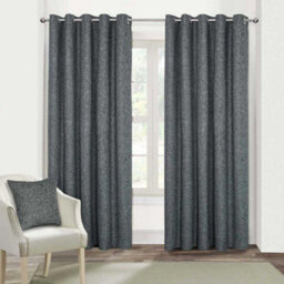 "Homescapes Dark Grey Heavy Boucle Textured Blackout Lined Eyelet Curtain Pair, 66 X 72"""