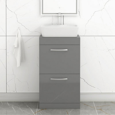 Royal Bathrooms 500mm Floor Standing Vanity Unit 2 Drawer Indigo Grey Gloss & Countertop Basin - Cube - image 1