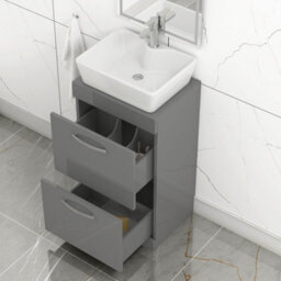Royal Bathrooms 500mm Floor Standing Vanity Unit 2 Drawer Indigo Grey Gloss & Countertop Basin - Cube - thumbnail 3