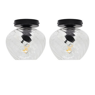 First Choice Lighting Set Of 2 Bradson - Clear Swirl Glass Black Ceiling Lights - image 1