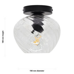 First Choice Lighting Set Of 2 Bradson - Clear Swirl Glass Black Ceiling Lights - thumbnail 6