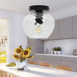 First Choice Lighting Set Of 2 Bradson - Clear Swirl Glass Black Ceiling Lights - thumbnail 5