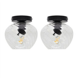 First Choice Lighting Set Of 2 Bradson - Clear Swirl Glass Black Ceiling Lights - thumbnail 1